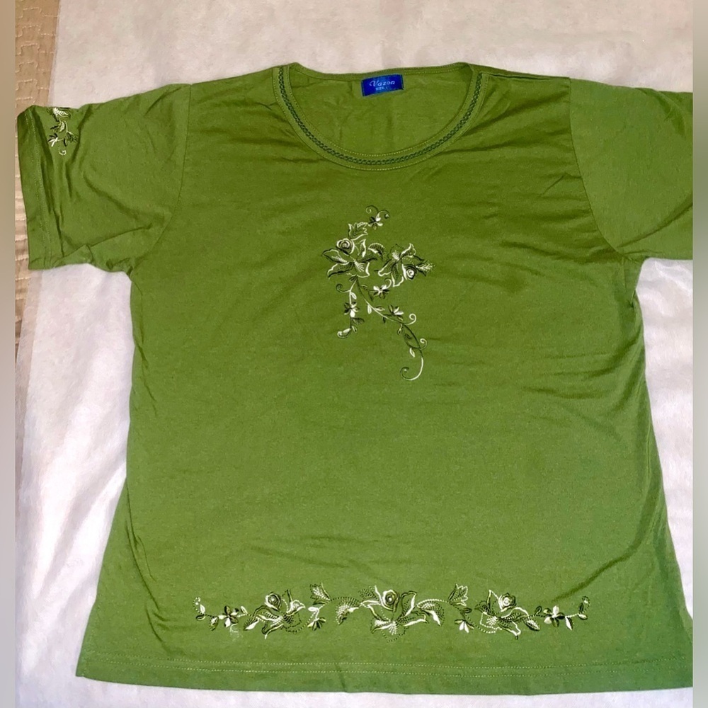 Green Embroidered Women's Top